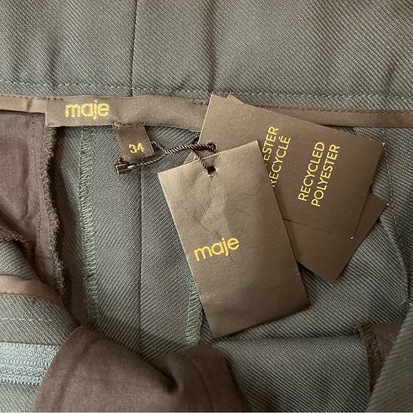 NWT* MAJE 'Pila' Straight Leg Suit Pants in Dark Green Size 34 Trousers Pleated - Picture 8 of 9